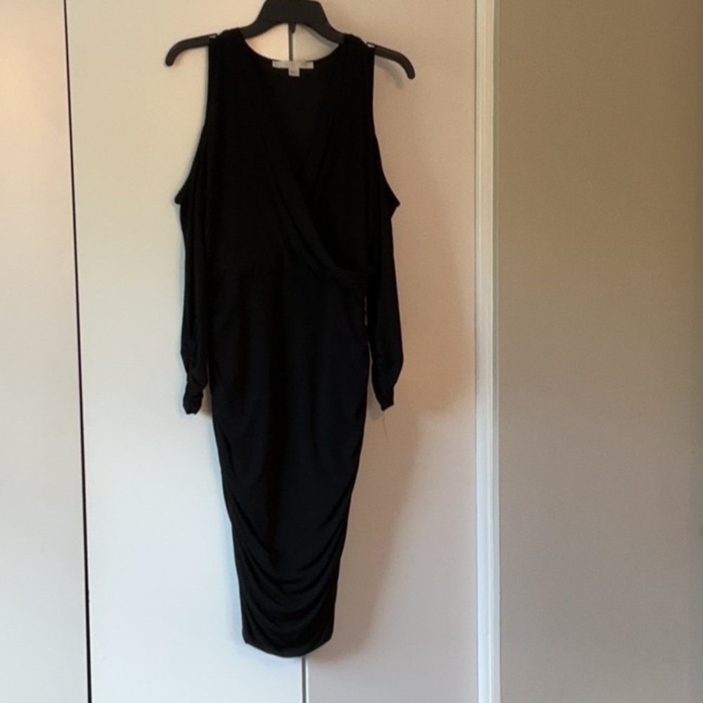 Boston Proper Black Sleeveless Sheath Dress Cold Shoulder